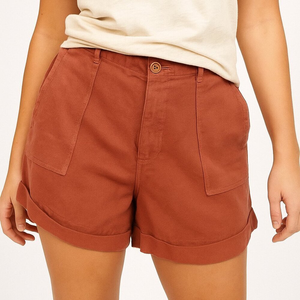 Max & Mia Rust Red Linen-Blend Shorts | Size M | Relaxed Mid-Rise Summer Staple